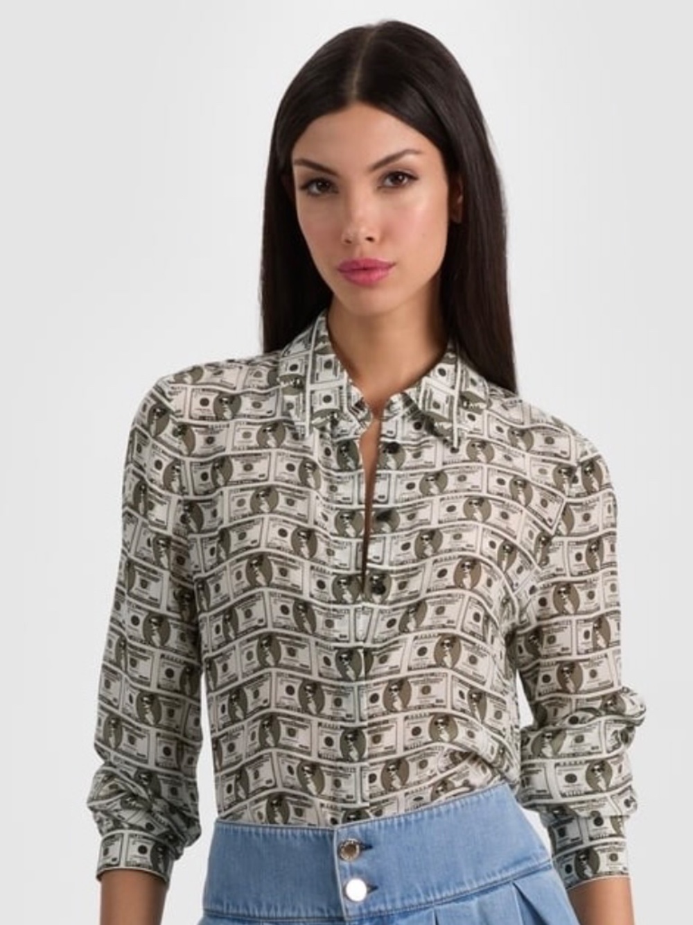 Alice + Olivia Willa Staceface Silk Blouse Payday Multi size L